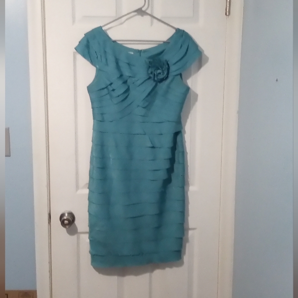 London Style Teal Layered Midi Dress